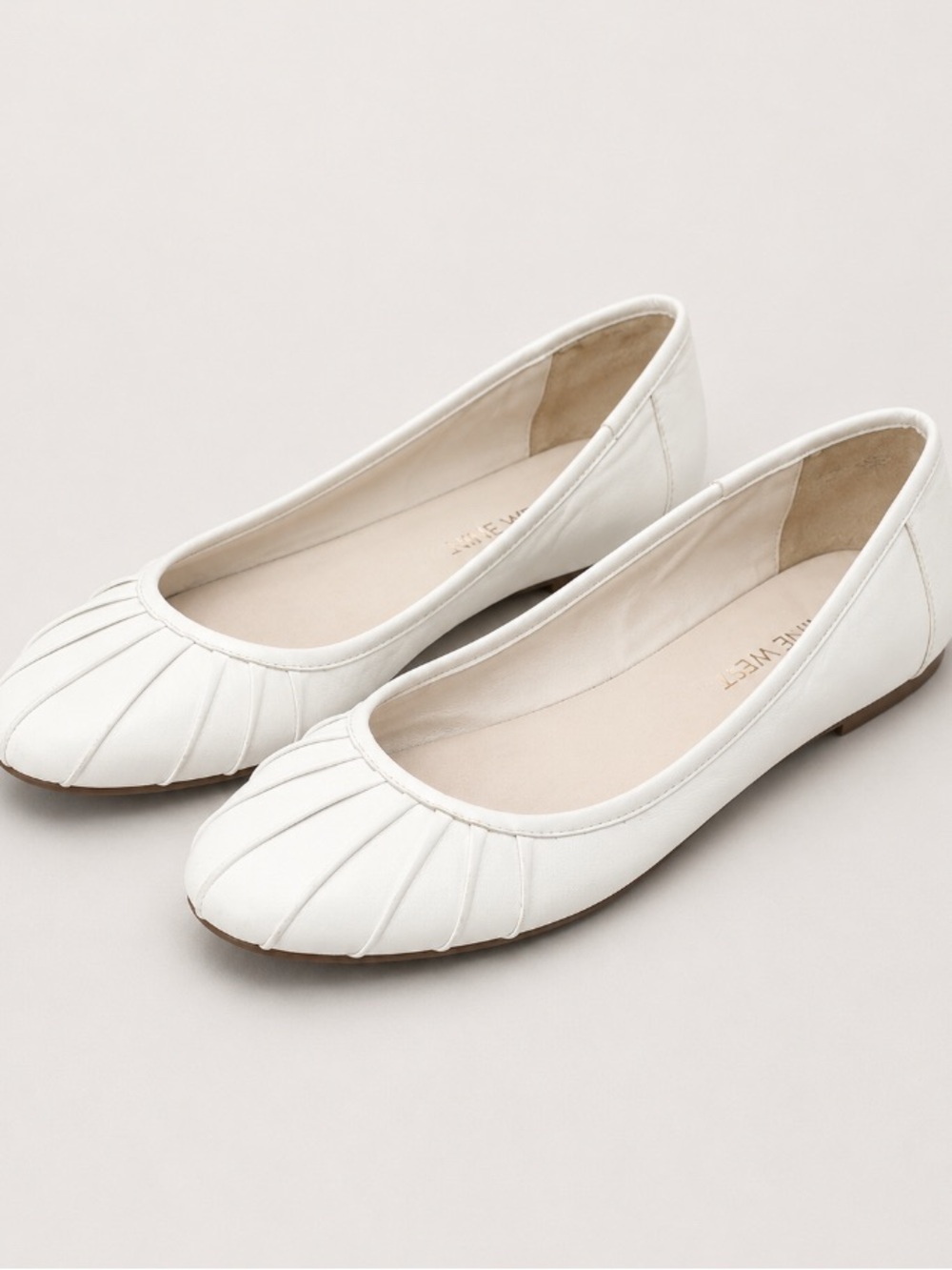 Nine West White Pleated Toe Ballet Flats